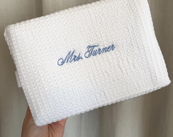 Personalized Waffle Knit Cosmetic Bag | Custom Embroidered Makeup Pouch, Bridesmaid Gift, Travel Bag, Pilates Sock Bag, Birthday, Valentines