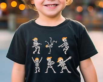 Kids Dancing Skeleton Halloween T-Shirt, Boys Girls Costume Shirt