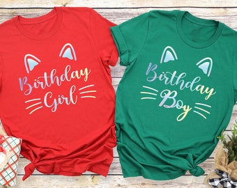 Custom Cat Birthday Shirt: Holographic Kitten Party Crew Tee