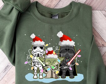 Star War Christmas Sweatshirt,Cute Starwar Characters,Disney Vacation Trip,Christmas Gift,Storm Trooper,Darth Vader Santa,Disney Kid Gift