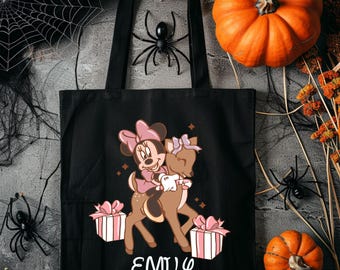 Personalized Disney Tote Bag with Name: Minnie Mouse Tote Bag for Family Vacations Halloween Christmas Gift Idea