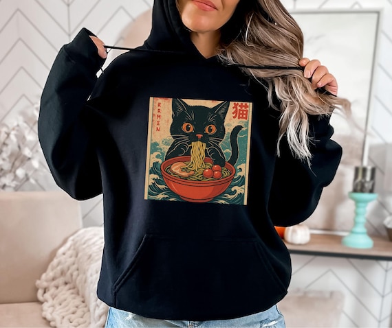 Sweet Cat Ramen Noodle Hoodie: Funny Cat Lover, Japanese Anime
