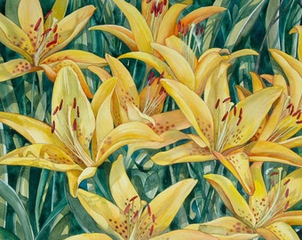 Yellow Lilies original watercolor painting