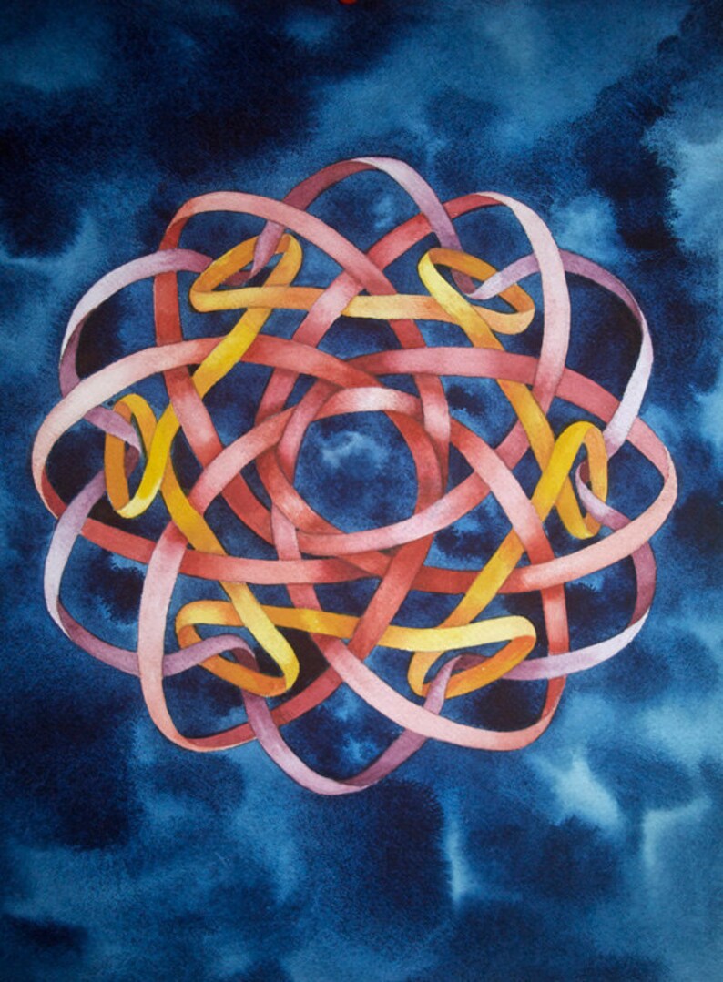 Borromean Knot Mandala III original watercolor image 1