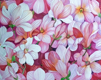 Magnolia Flower Field, an original watercolor painting