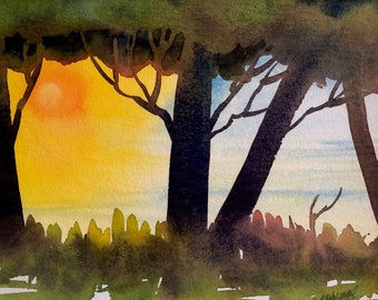 Lake View at Sunset an original watercolor