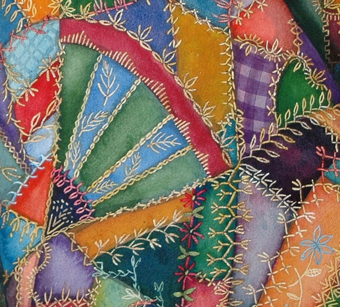 Crazy Quilt I an Original Watercolor Painting Etsy