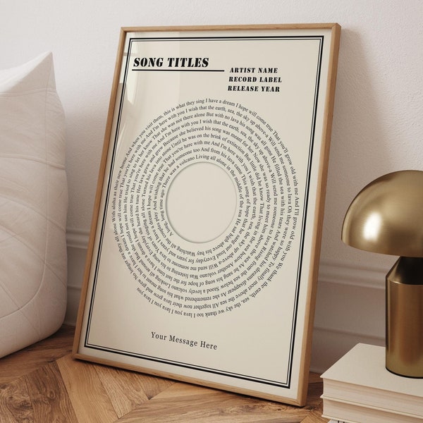 Custom Song Lyrics Vinyl Print – Personalised Music Wall Art –1st Anniversary Gift – Wedding Gift – Custom Music Poster – Keepsake Print