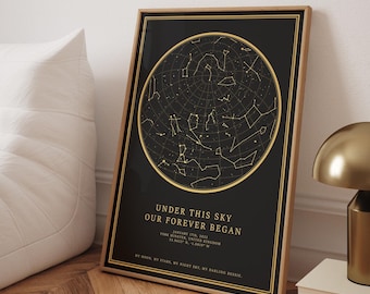 Custom Star Map Print | Night Sky Wall Art for Anniversary, Wedding, Romantic Gift, Starry Night Constellation Poster, Milestone Keepsake
