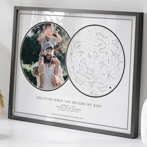 Carte étoile le jour où vous êtes devenu père, cadeau fête des pères, impression ciel nocturne, cadeau fille papa, première impression d'art fête des pères, cadeau d'anniversaire pour papa