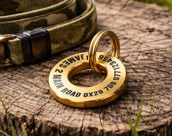 Round Solid Brass Dog Tag, Deep Engraved, Custom Pet ID Tag, Dog Tag, Cat Tag, Puppy ID Tag, Personalised Pet Tag