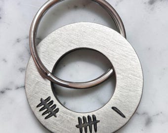 11th Wedding Anniversary Gift, Personalised Stainless Steel Couple Keyring, Husband Wife