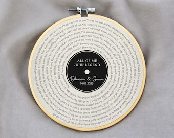 Regalo de aniversario de algodón para el segundo año - Segundo aniversario de bodas - Regalo para esposo/esposa - Impresión personalizada de letras de canciones como recuerdo