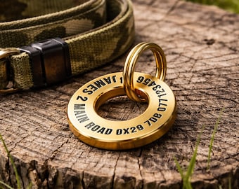 Pet ID Collar Tag, Custom Engraved Brass or Stainless Steel Personalised Dog Cat Tag