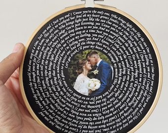 Personalized Song Lyrics Cotton Anniversary Hoop Art, Photo Gift