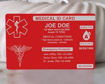 Emergency Medical Alert ID Card – Custom Aluminium ICE Wallet Insert with Medical Conditions, Allergies, Blood Type & Emergency Contacts