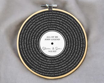 Regalo de aniversario de algodón - Impresión personalizada de letras de canciones - Segundo aniversario de bodas personalizado - Recuerdo del primer baile