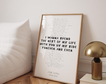 Personalised Song Lyrics Print – Custom Handwritten Music Wall Art – Romantic Anniversary Gift for Couples