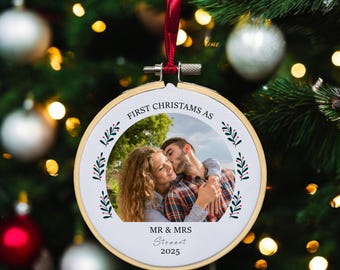 Personalized Mr & Mrs First Christmas Photo Ornament