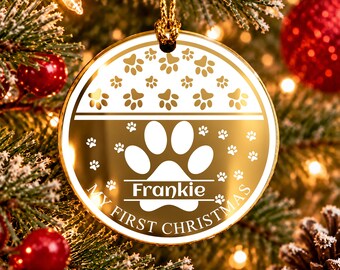Personalised Dog First Christmas Ornament, Stainless Steel with Pet Name and Year, Personalised Holiday Decor