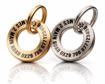 Custom Dog Collar Tag | Engraved Brass or Stainless Steel Pet ID Tag | Personalized Round Metal Pet Tag with Paw Symbol Deep Engraved