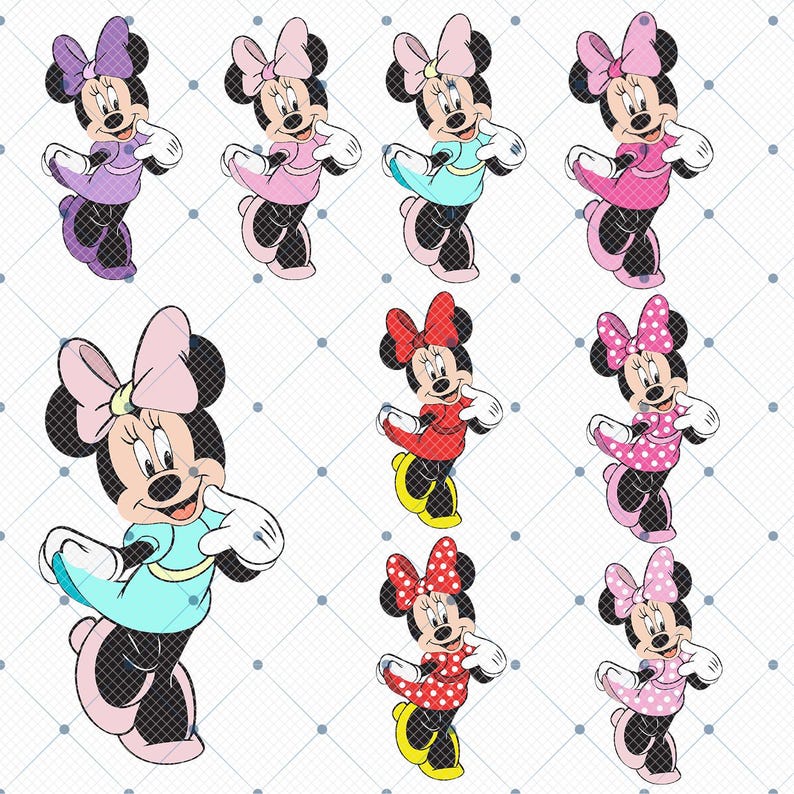 Färgglad Minnie Mouse Clipart, SVG PNG-filer (digital nedladdning) bild 5