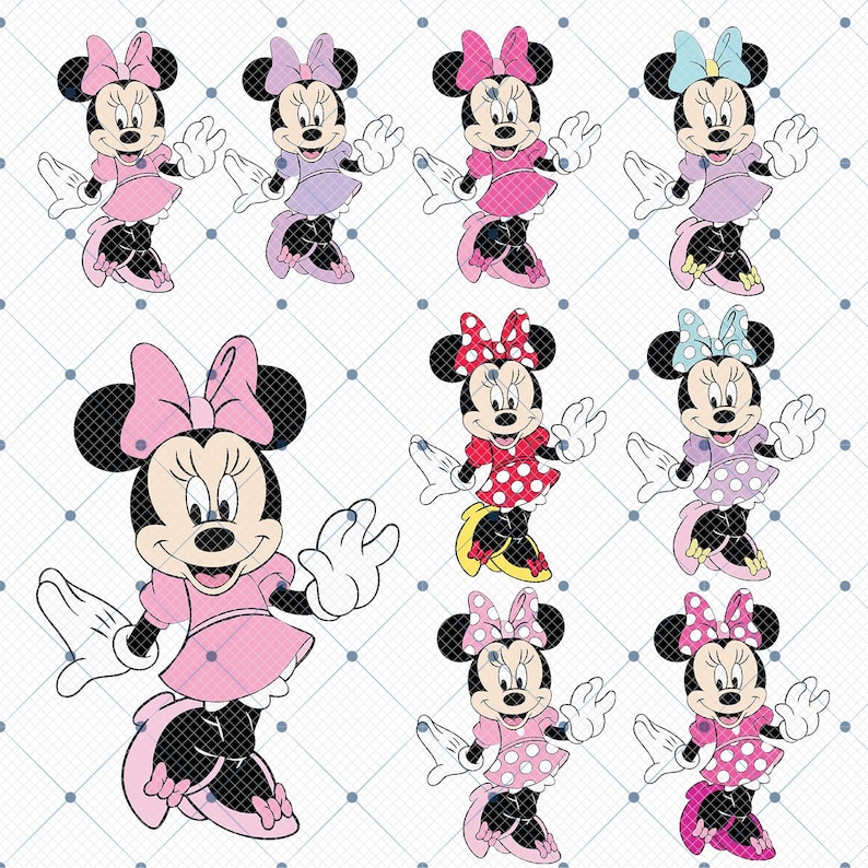 Färgglad Minnie Mouse Clipart, SVG PNG-filer (digital nedladdning) bild 3