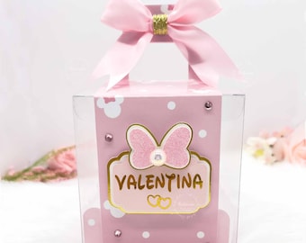 Modello di scatola portaconfetti di Minnie Mouse: file SVG e PNG per scatola trasparente a timpano