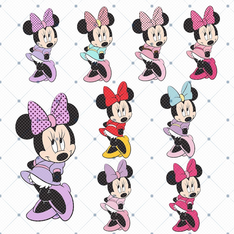 Färgglad Minnie Mouse Clipart, SVG PNG-filer (digital nedladdning) bild 4