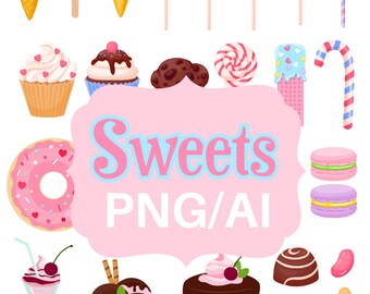 Desserts Clipart Bundle, featuring high-resolution PNGs, fully editable AI files