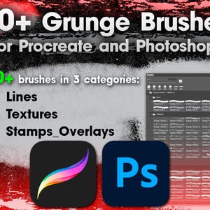 70+ Grunge Brushes: Texture Brush Set for Procreate & Photoshop (Digital Download)
