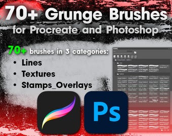 70+ Grunge Brushes: Texture Brush Set for Procreate & Photoshop (Digital Download)