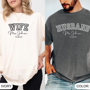 Camisetas personalizadas para marido e mulher, camisetas confortáveis para marido e mulher combinando, camisetas personalizadas para marido e mulher, presente para casal recém-casado