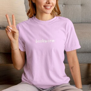 Embroidered Bookworm Comfort Colors Shirt, Book Lover Gift, Bookish Christmas Gift