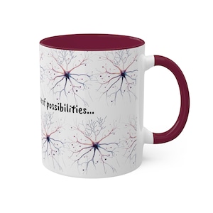 Celestial Neurons Coffee Mug | Cosmic Brain Art | Science Gift | Maroon Handle & Interior
