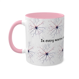 Celestial Neurons Coffee Mug | Cosmic Brain Art | Science Gift | Pink Handle & Interior