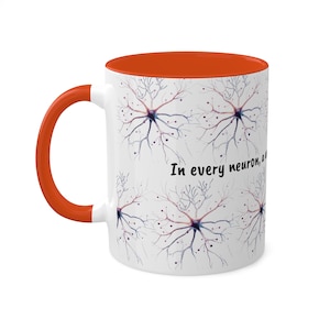 Celestial Neurons Coffee Mug | Cosmic Brain Art | Science Gift | Orange Handle & Interior