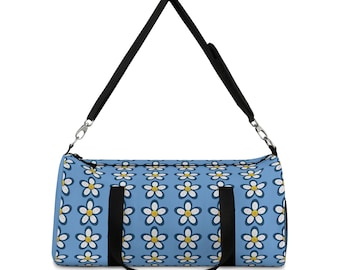 Azure Blue Floral Duffel Bag Daisy Print Gym Travel Tote