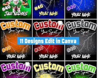 Football Mascot Bundle- 11 Editable bootleg sports designs, edit in Canva. Change color, text and photos. Custom Photo Shirt, Canva Template