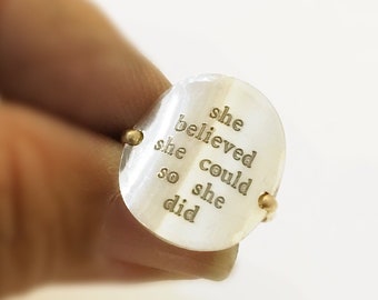 She Believed She Could - Engraved Ring in Sterling and 14k Gold Filled