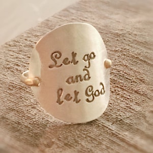 Hammered Sterling Silver and Gold Filled Ring - Hand Stamped &quot;Let go and let God
