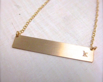 Gold Bar Necklace with simple initial