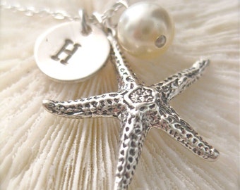 Personalized Beach Theme Necklace / "Saving Starfish" - with a Petite Initial