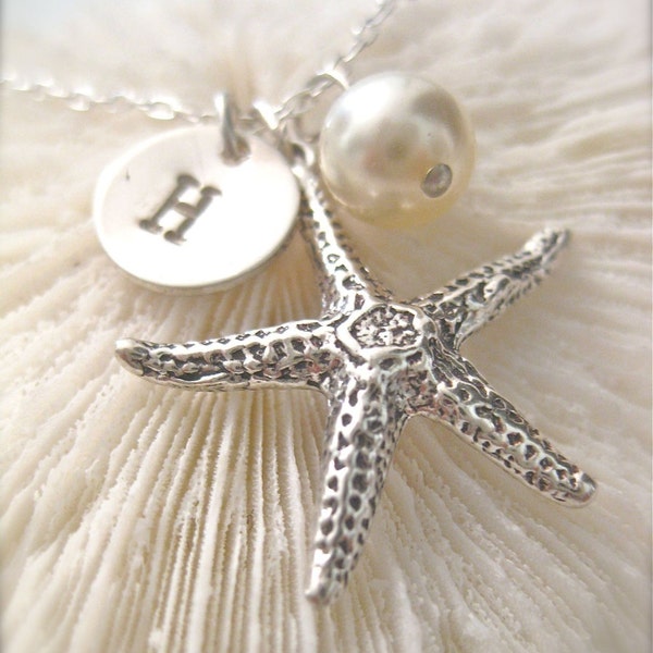 Personalized Beach Theme Necklace / "Saving Starfish" - with a Petite Initial