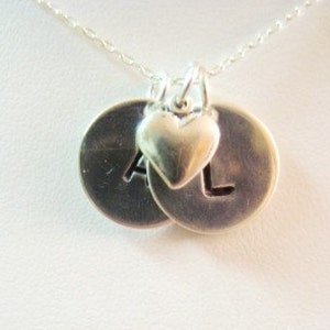 Initial Love in Sterling Silver Handmade and Handstamped Simple Jewelry with Heart Charm image 3