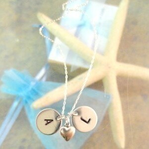 Initial Love in Sterling Silver Handmade and Handstamped Simple Jewelry with Heart Charm image 4