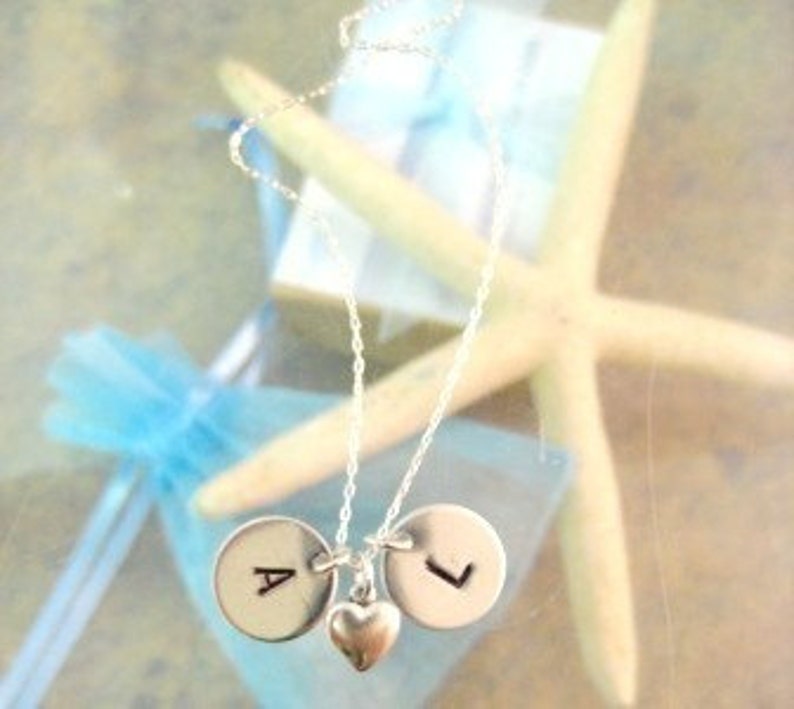 Initial Love in Sterling Silver Handmade and Handstamped Simple Jewelry with Heart Charm image 4