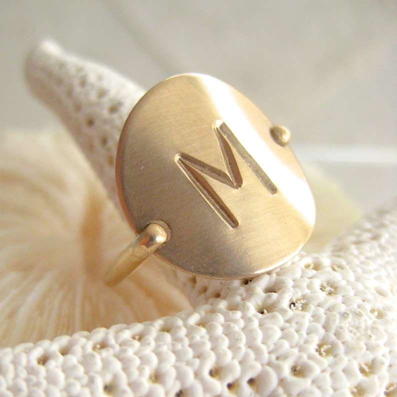 Gold Initial Ring Hand Stamped & Personalized also in Sterling Silver, Rose Gold image 1