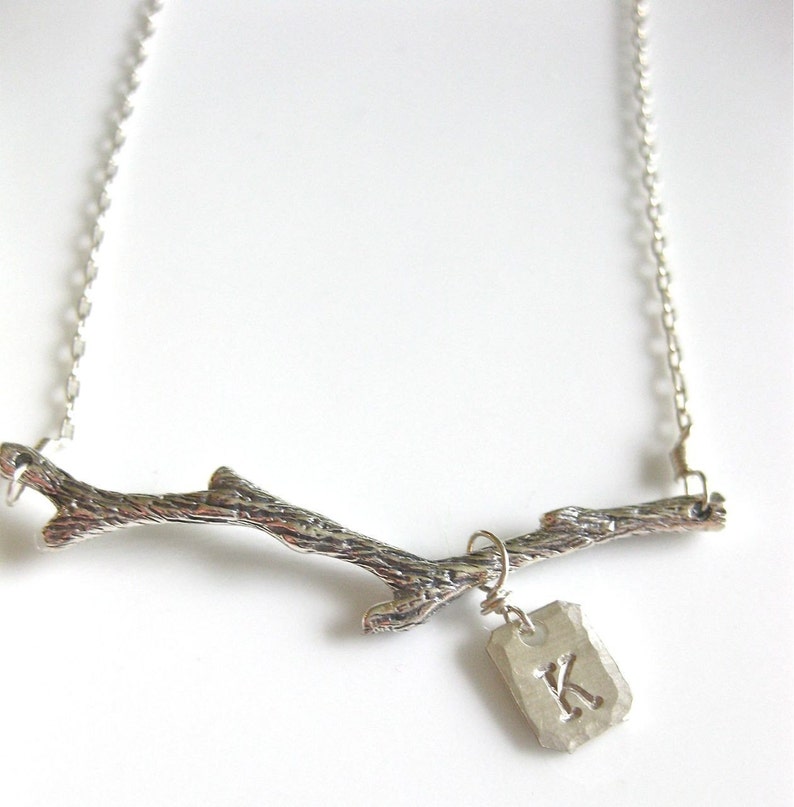 Tree Branch Necklace Out on a Limb in Sterling Silver Nature Inspired Jewelry, Simple and Petite, Name Initial image 5