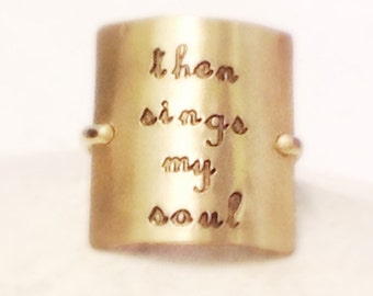 Then Sings My Soul – Hand Stamped Square Ring | 14k Gold Filled & Sterling Silver